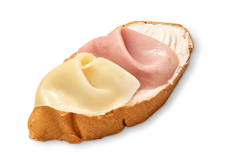 Veka s pomazánkou, šunkou a plátkem sýra